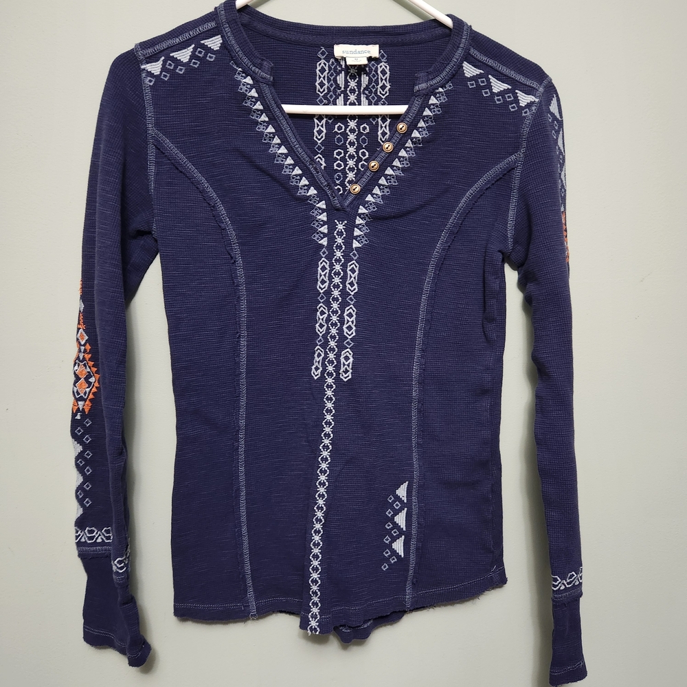 Sundance Deep Blue Embroidered Long Sleeve Top